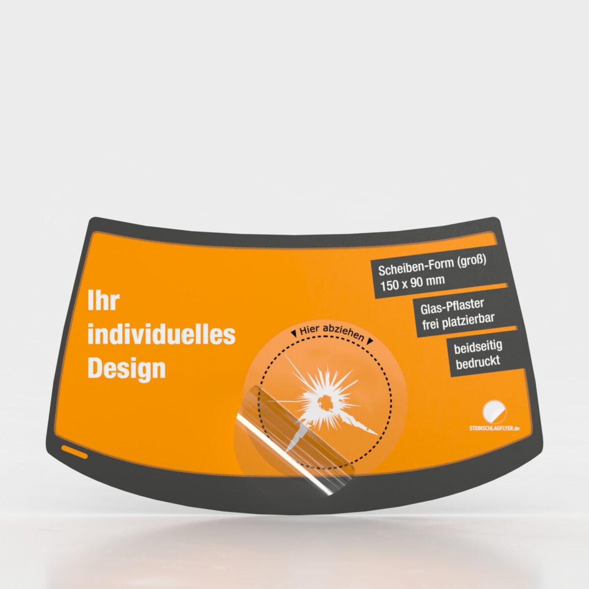 Steinschlagflyer in Scheiben-Form (groß) mit 1 Glas-Pflaster